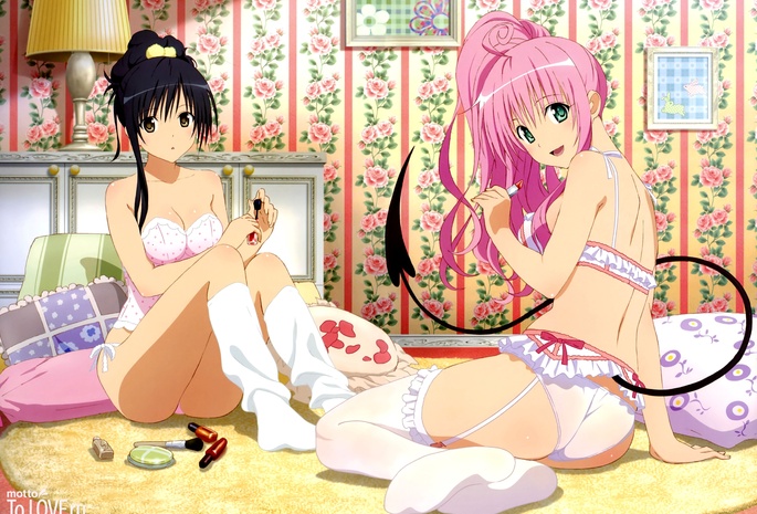 арт, To love-ru, аниме, morning, девушки, make-up