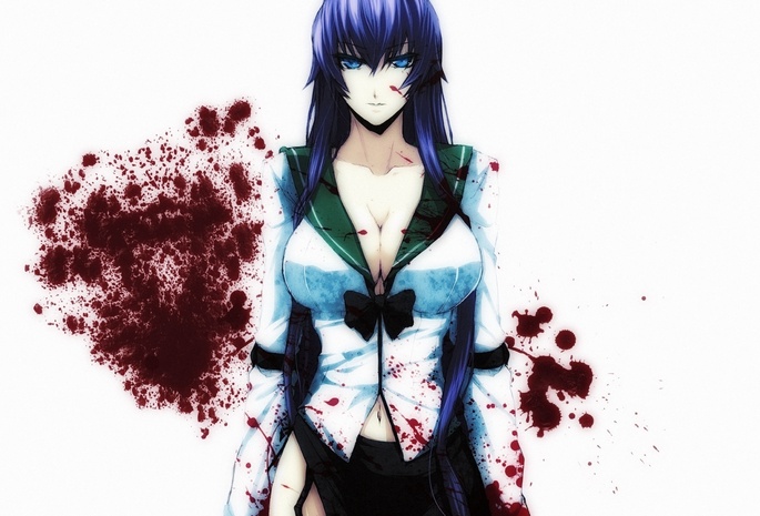 взгляд, Saeko busujima, кровь, ярость, грудь, highschool of the dead