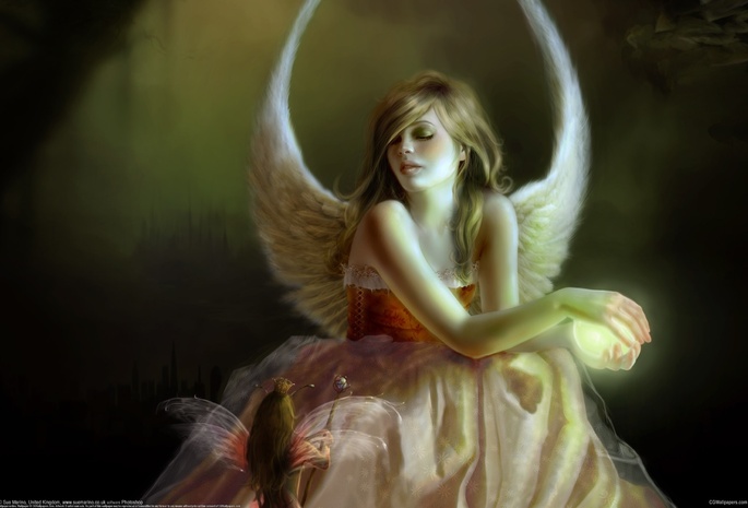 крылья, магия, эльф, девушка, ангел, Sue marino