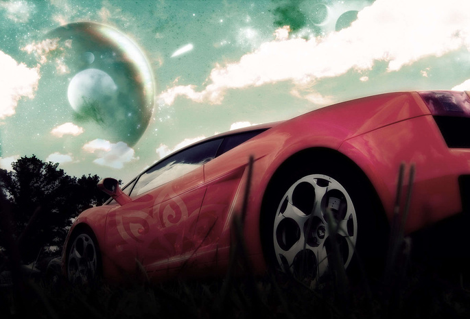 Lamborghini, небо, диск, красный, планета