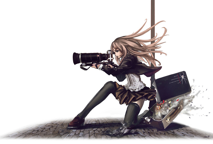 фотокамера, Tennouzu kagura, девушка, фотографирует, speed grapher