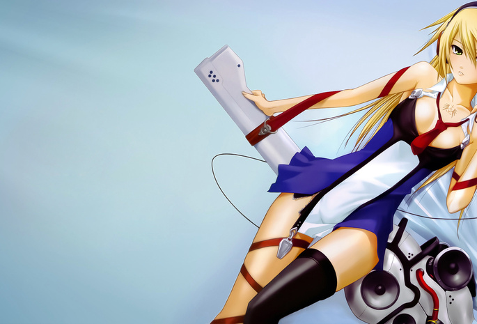 тату, галстук, Blazblue, наушники, noel vermillion, девушка, лента