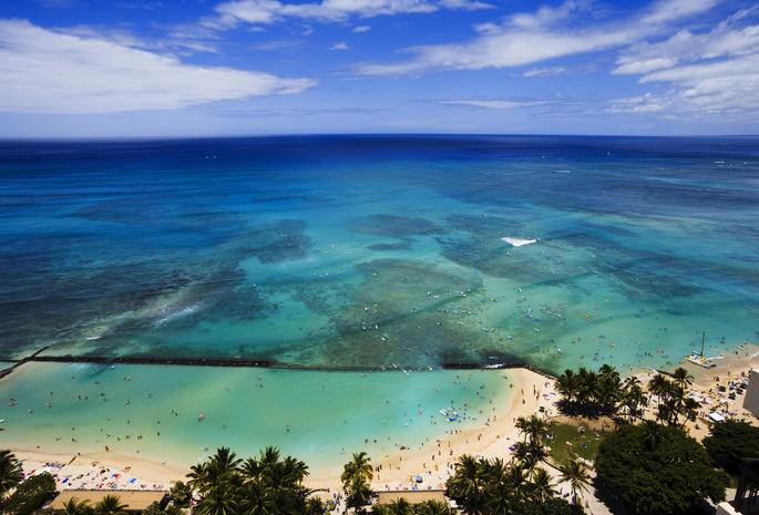 Гавайи, пальмы, облака, небо, usa, hawaii, океан, сша