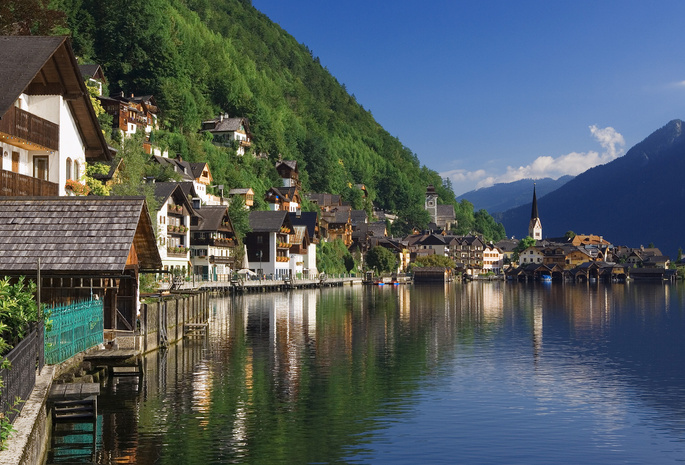 salzkammergut, река, город, Hallstatt, халлстат, австрия, austria