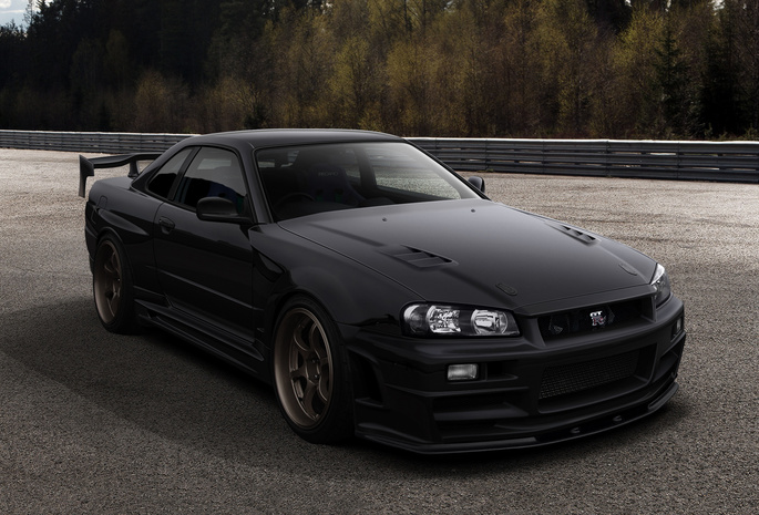 Nissan, gtr34, black