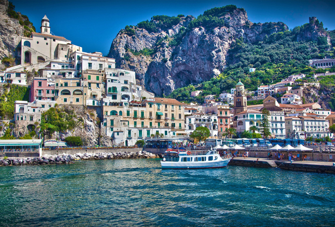 amalfi, город, лодка, амальфи, дома, italy, катер, Италия, море