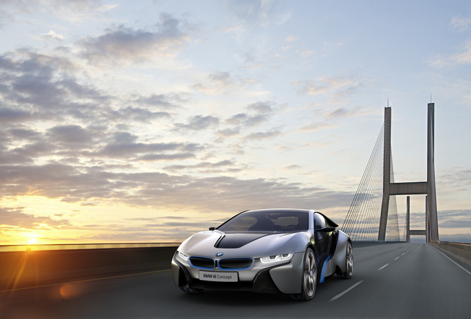 Bmw, i8concept, солнце, скорость, мост