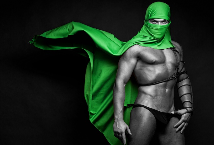 парень, фигура, платок, атлет, Brawny male, зелёный, green veil