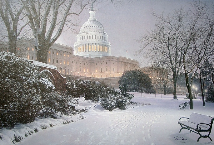 united states capitol, Evening on the hill, park, meeting place, rod chase, painting, hill, evening
