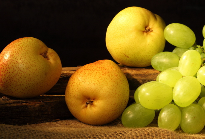 виноград, pears, Груши, grapes, желтые, фрукты, fruit