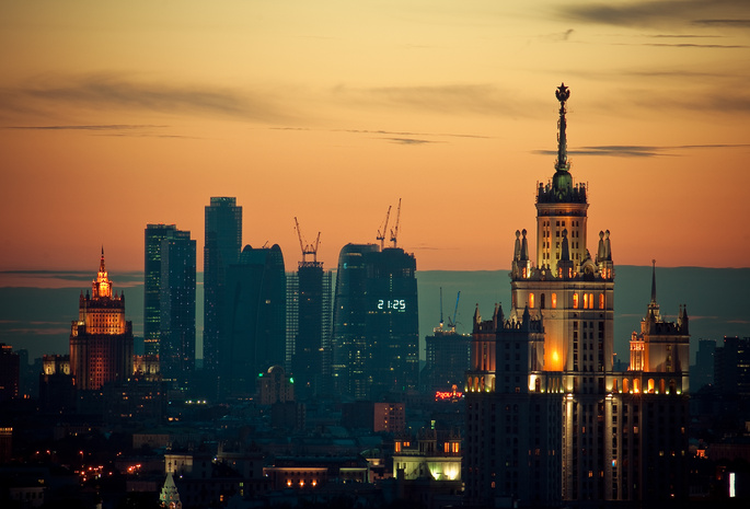 закат, Москва, огни