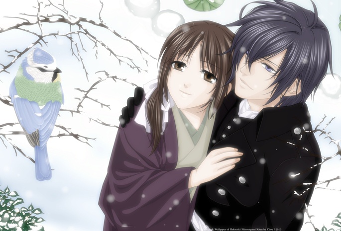 chizuru yukimura, парень, пара, Hakuouki shinsengumi kitan, saito hajime, девушка