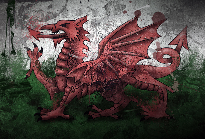 дракон, cymru, флаг, краски, wales, Уэльс