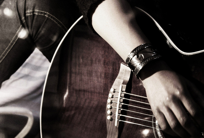 браслет, джинсы, струны, рука, Гитара