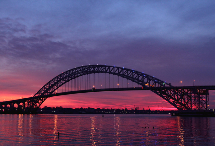 сша, штат нью-джерси, Usa, new jersey, twilight, river, bayonne bridge, sunset