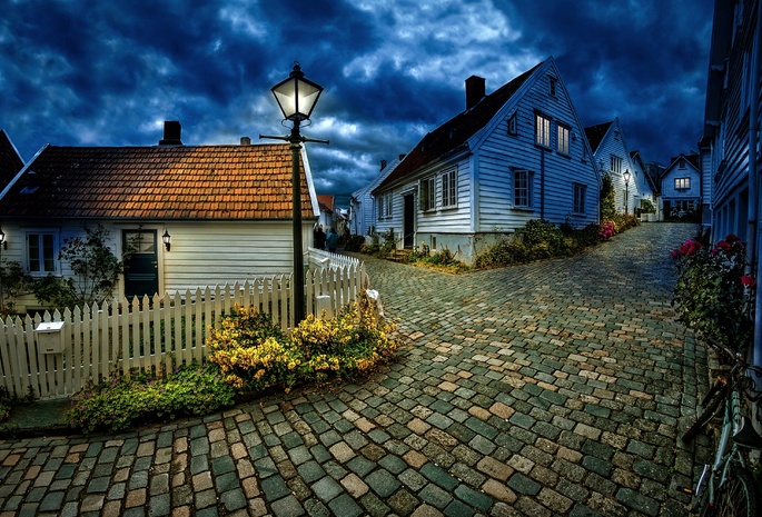 Town, Village, Stavanger, Norway, Blue Hour