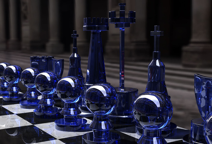 стратегия, Chess set, blue side, игра, шахматы, kjasi, glass, rendering