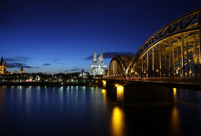 вечер, koln, cologne, германия, здания, кёльн, Germany