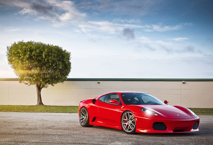 Ferrari, f430, облака, дерево, красный, феррара, red, небо