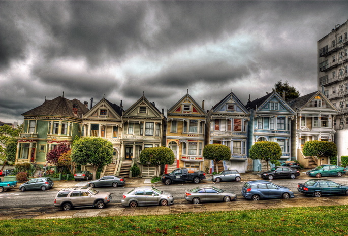 машина, дом, Сан-франциско, victorian, houses