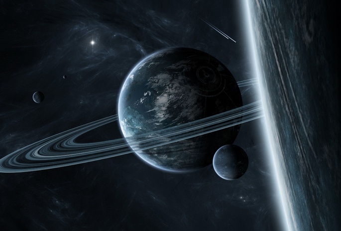 пространство, планета, орбиты, кольца, темные