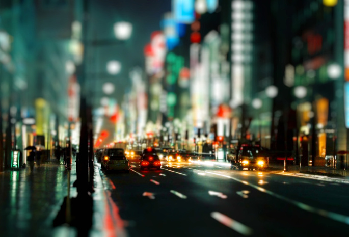 город, мегаполис, ночь, улица, огни, яркие, цвета, размытость