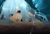 лежит, Hatsune miku, девушка, вода, пузыри, vocaloid