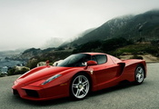 красная, тачка, авто, туман, enzo, Ferrari, феррари