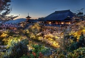 дом самураев, вечер, лес, киото, сакура, дом, Япония