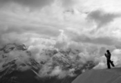 Snowboarding, bw, mountains