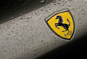 феррари, фон, Ferrari, логотип, макро, капли, эмблема, герб