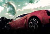 Lamborghini, небо, диск, красный, планета