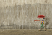 зонт, стена, Девушка