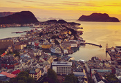 view, Elevated, over alesund, норвегия, sunnmre, город, вид, mre og romsdal ...