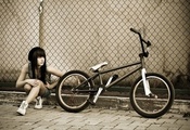 велосипед, Bmx, забор, девушка