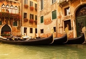 венеция, гондолы, Италия, дома, окна, вода, цветы