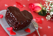 Hearts, food, fork, cake, сердца, сердца, heart, еда, rose, flower, торт