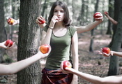 яблоки, Девушка, руки, абстракция