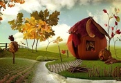 домик, тыква, Pumpkin house, chalet, осень, village, деревня, art