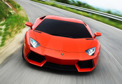 Lamborghini, фары, фон, красотка, aventador lp700-4, дорога