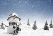 пейзаж, snowman, зима, деревья, Природа, снег