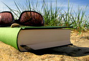 песок, очки, Лето, закладка, отдых, книга, трава