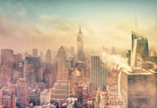 Нью-йорк, смог, дым, манхэттен, manhattan