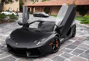 черная ламба, ламба, Lamborghini-aventador, sport car, lamborghini