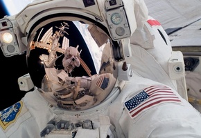 отражение, скафандр, станция, Астронафт