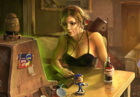 наушники, девушка, Fallout 3, nuka cola