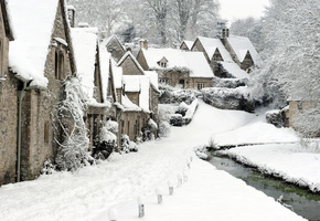 снег, англия, деревушка, Bibury, зима