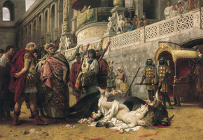 кровь, Christ dirce, дирцея, жертва, бык, тиран, семирадский, праздник аполлона, цветы, дева, нерон, венок, цирк, картина