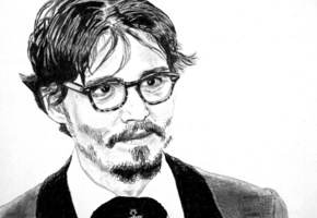 портрет, черно белое, актер, Johnny depp