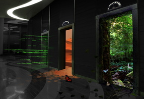 Лифт, двери, лес, бабочка, пустыня, этаж